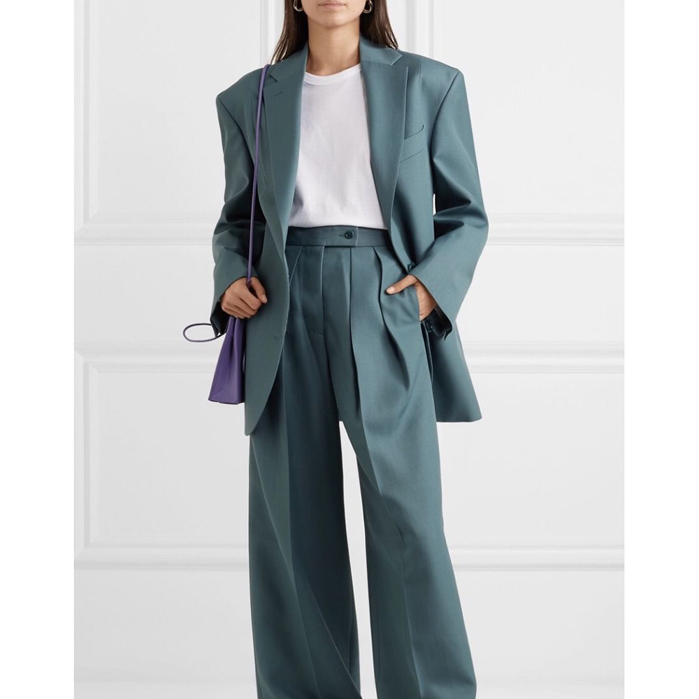 Women'S Green Formal Wear - Grayish Pine Green Single-Breasted Light Mature