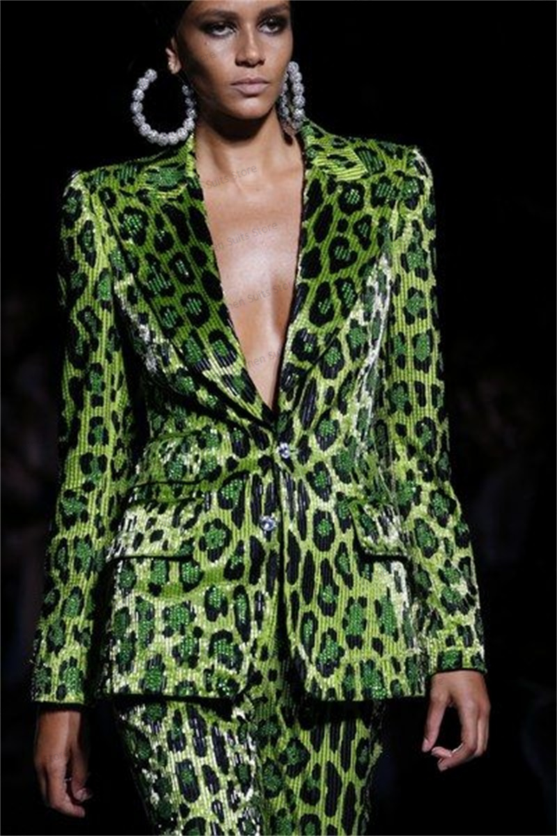 Sequins Leopard Women Suit Set - Women'S Green Formal Wear incelemesi ve fiyatı