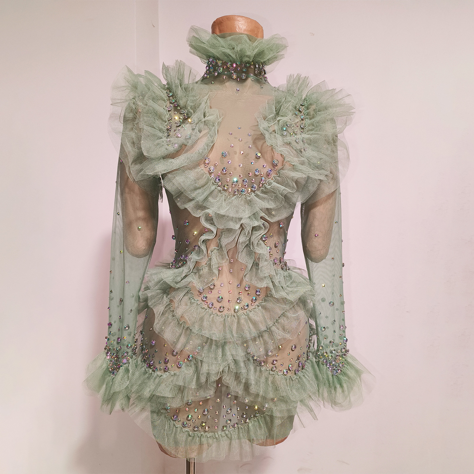 Sage Green Mesh Ruffle Tulle M - Women'S Green Formal Wear incelemesi ve fiyatı
