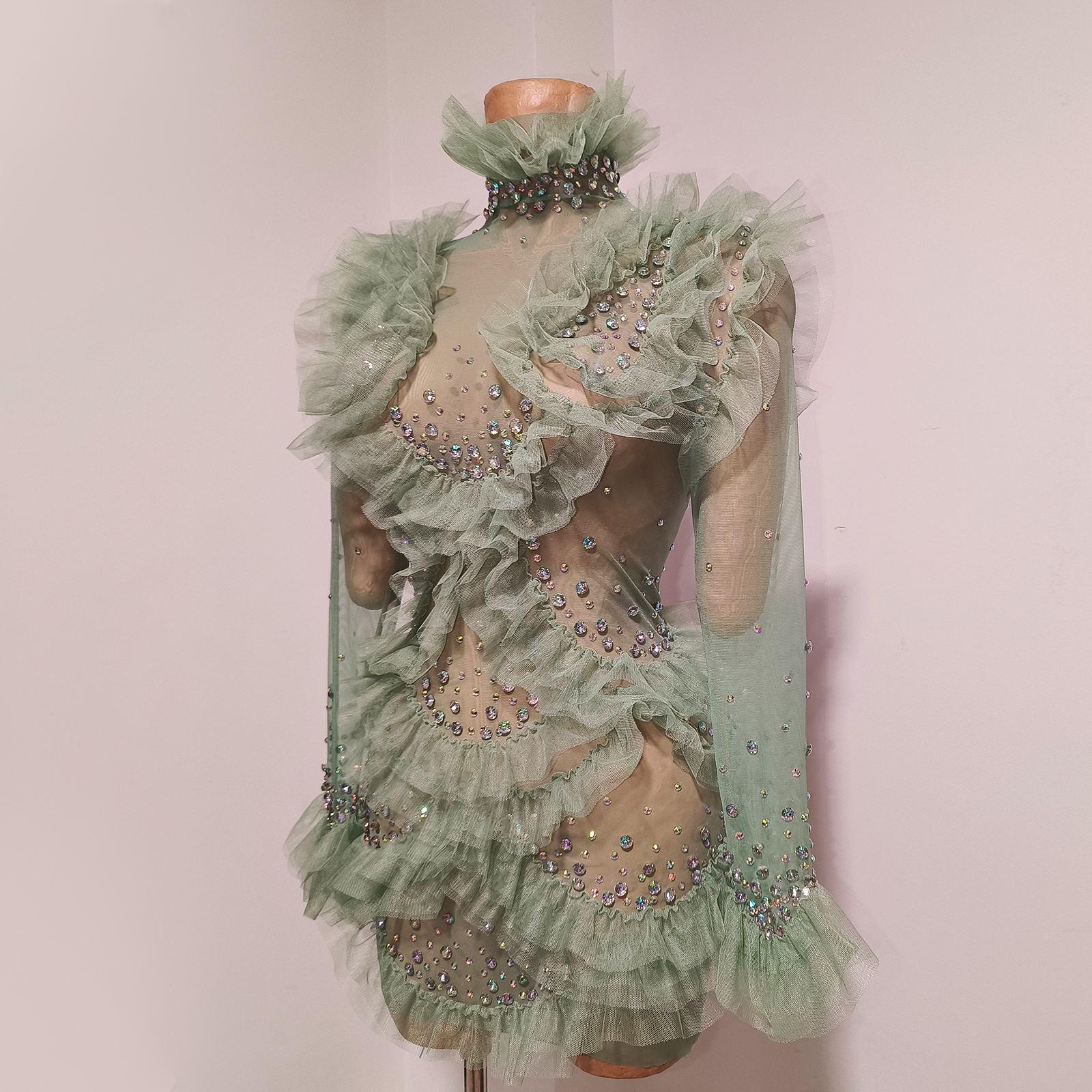 Sage Green Mesh Ruffle Tulle M - Women'S Green Formal Wear incelemesi ve fiyatı