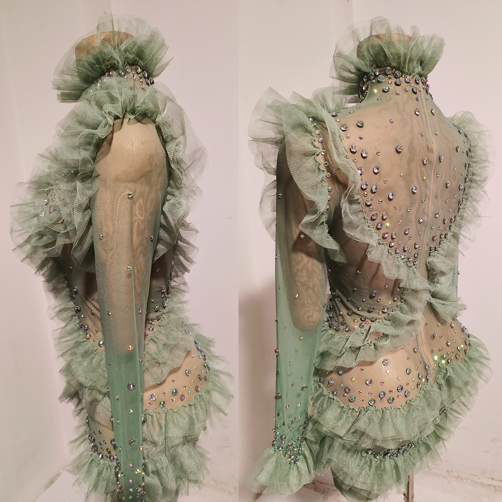 Sage Green Mesh Ruffle Tulle M - Women'S Green Formal Wear incelemesi ve fiyatı