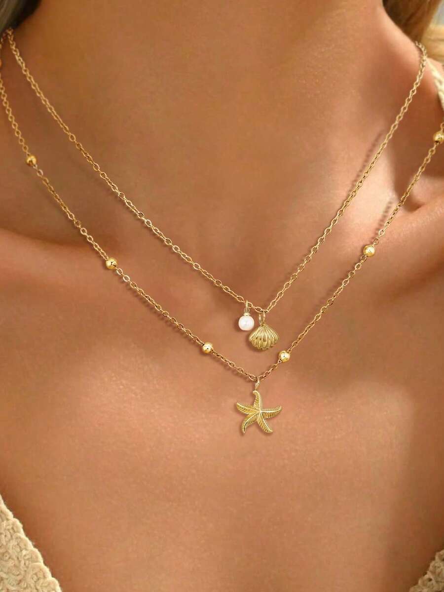 2pcs Seashell Necklace Set For - Pearl Necklace Set incelemesi ve fiyatı
