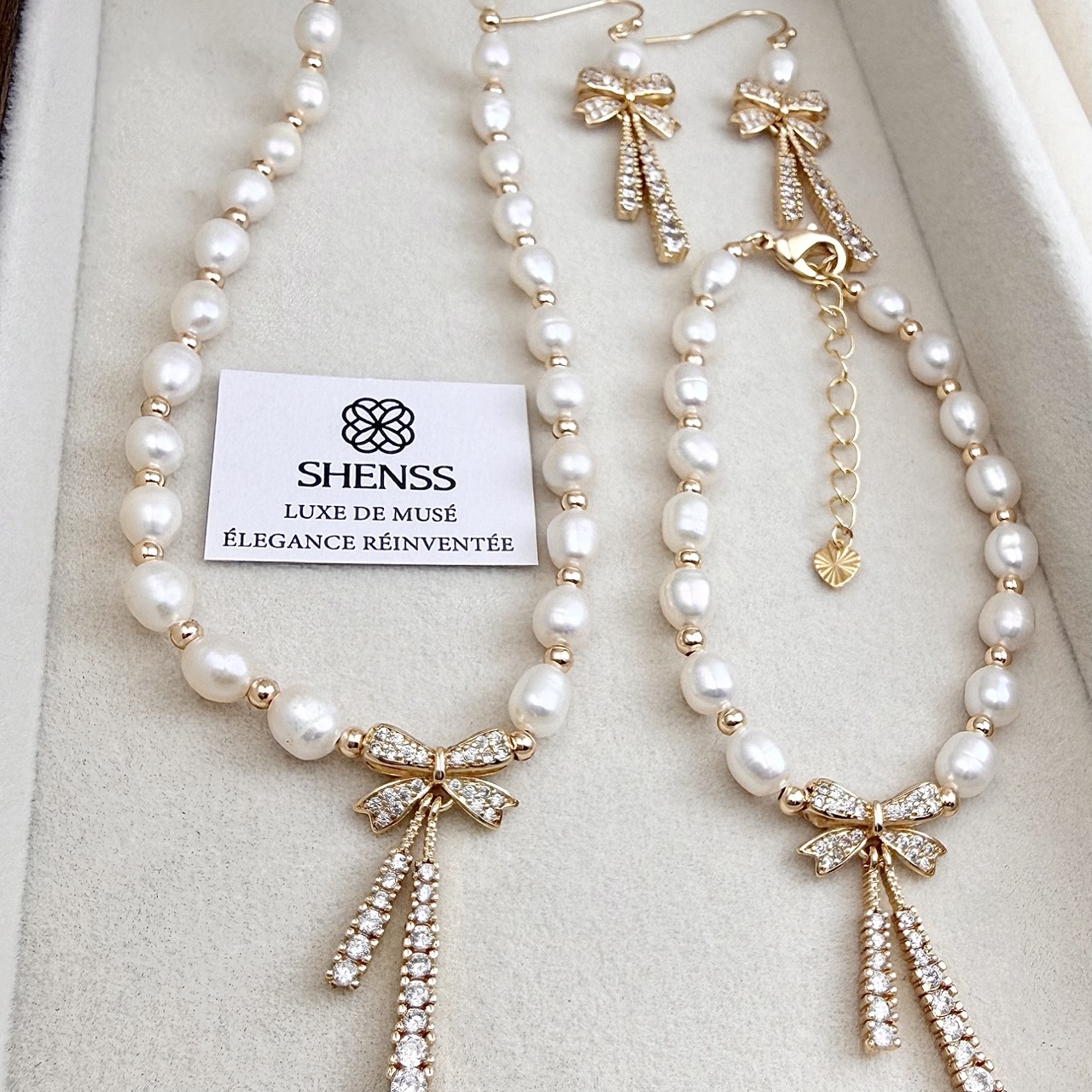 Natural Rice-Shaped Pearl Bowk - Pearl Necklace Set incelemesi ve fiyatı