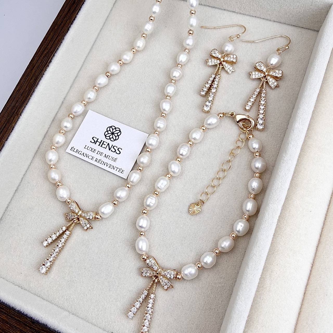 Natural Rice-Shaped Pearl Bowk - Pearl Necklace Set incelemesi ve fiyatı