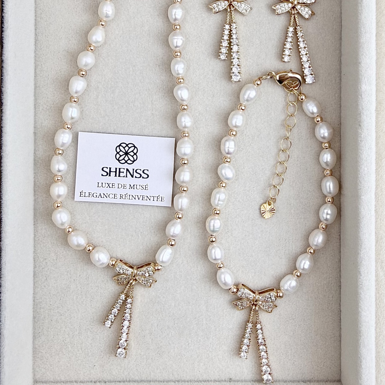 Natural Rice-Shaped Pearl Bowk - Pearl Necklace Set incelemesi ve fiyatı