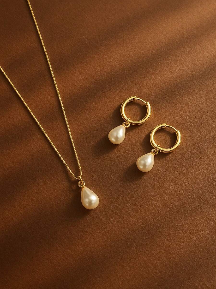 3pcs Stainless Steel Waterproo - Pearl Necklace Set incelemesi ve fiyatı