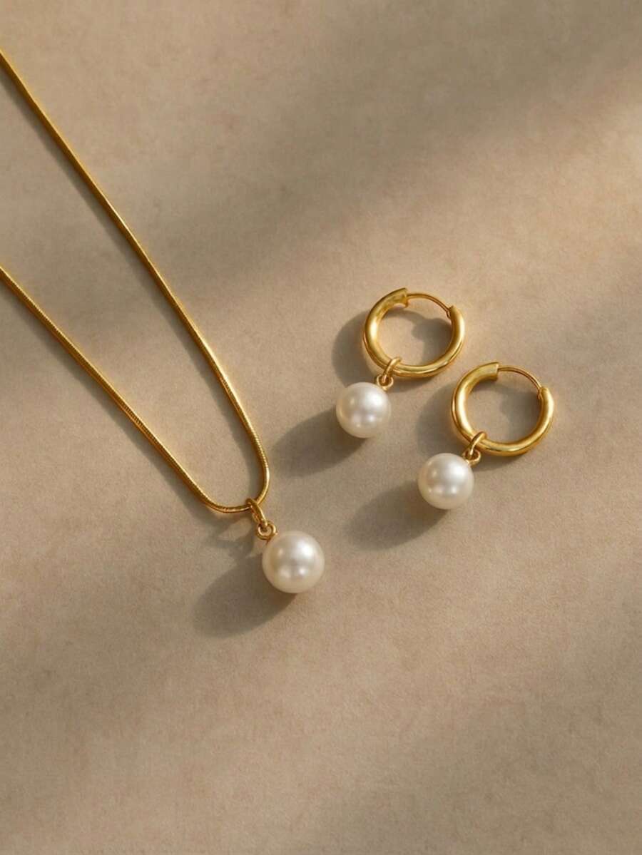 3pcs Stainless Steel Waterproo - Pearl Necklace Set incelemesi ve fiyatı