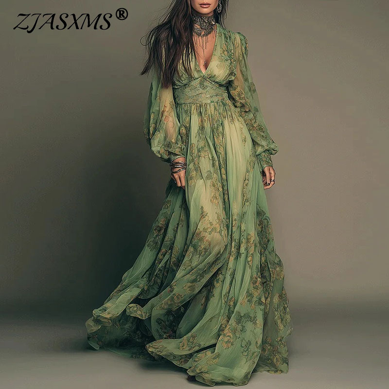 Elegant Green Floral Print Chi - Women'S Green Formal Wear incelemesi ve fiyatı
