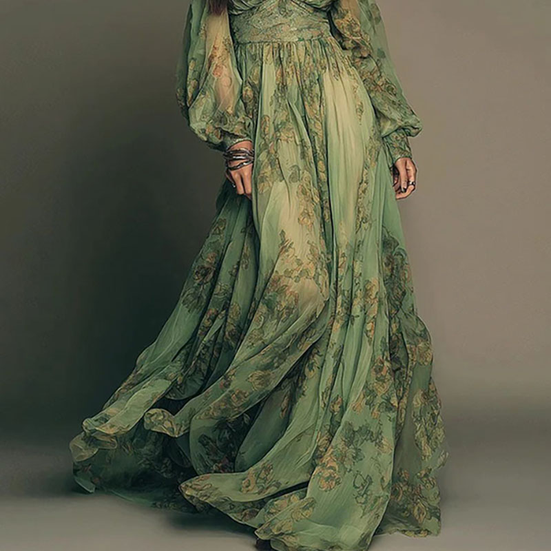 Elegant Green Floral Print Chi - Women'S Green Formal Wear incelemesi ve fiyatı