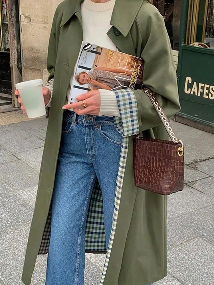 New In Plaid Lining Solid Tren - Trench Coat Formal incelemesi ve fiyatı