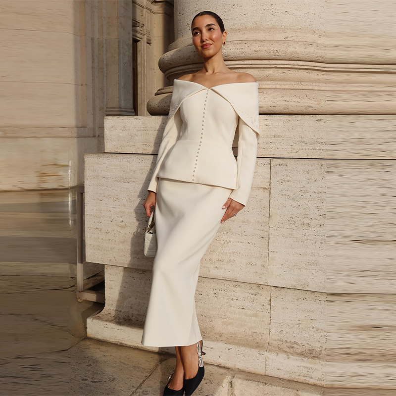 Elegant French White Peplum Tw - Women Formal Wear Office incelemesi ve fiyatı
