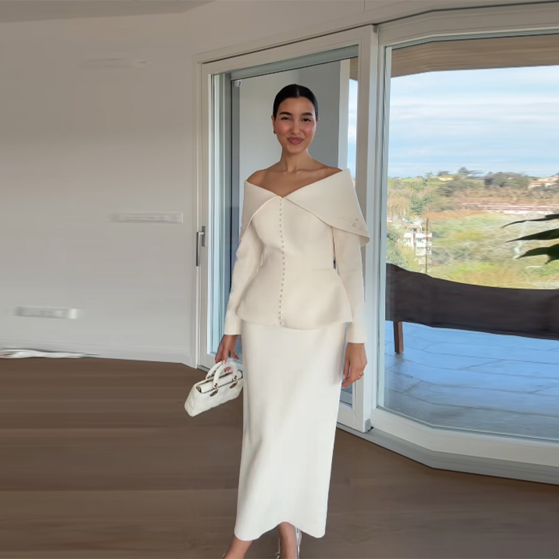 Elegant French White Peplum Tw - Women Formal Wear Office incelemesi ve fiyatı