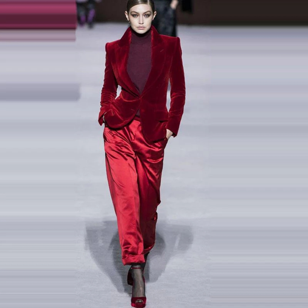 Women Pant Suits Wine Red Velv - Women Formal Wear Office incelemesi ve fiyatı