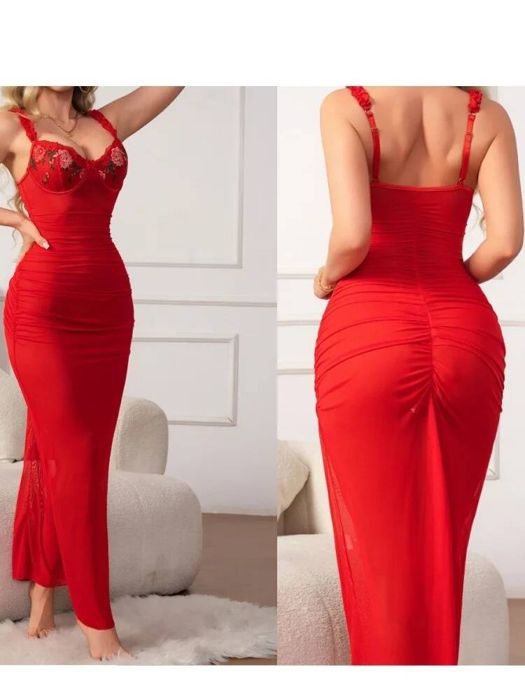 Red Ruched Dress With Strap Bo - Women Formal Wear H&M incelemesi ve fiyatı