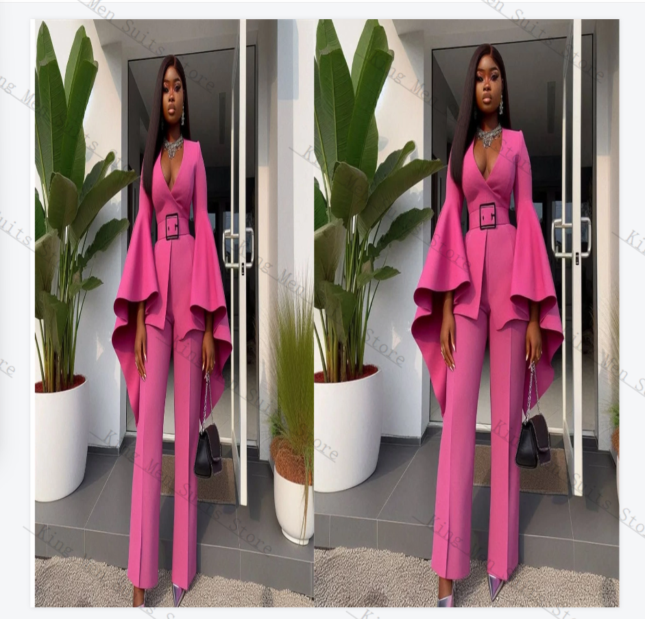 Pink Women Suits Set 2 Piece B - Women'S Formal Wear Pants Suit incelemesi ve fiyatı