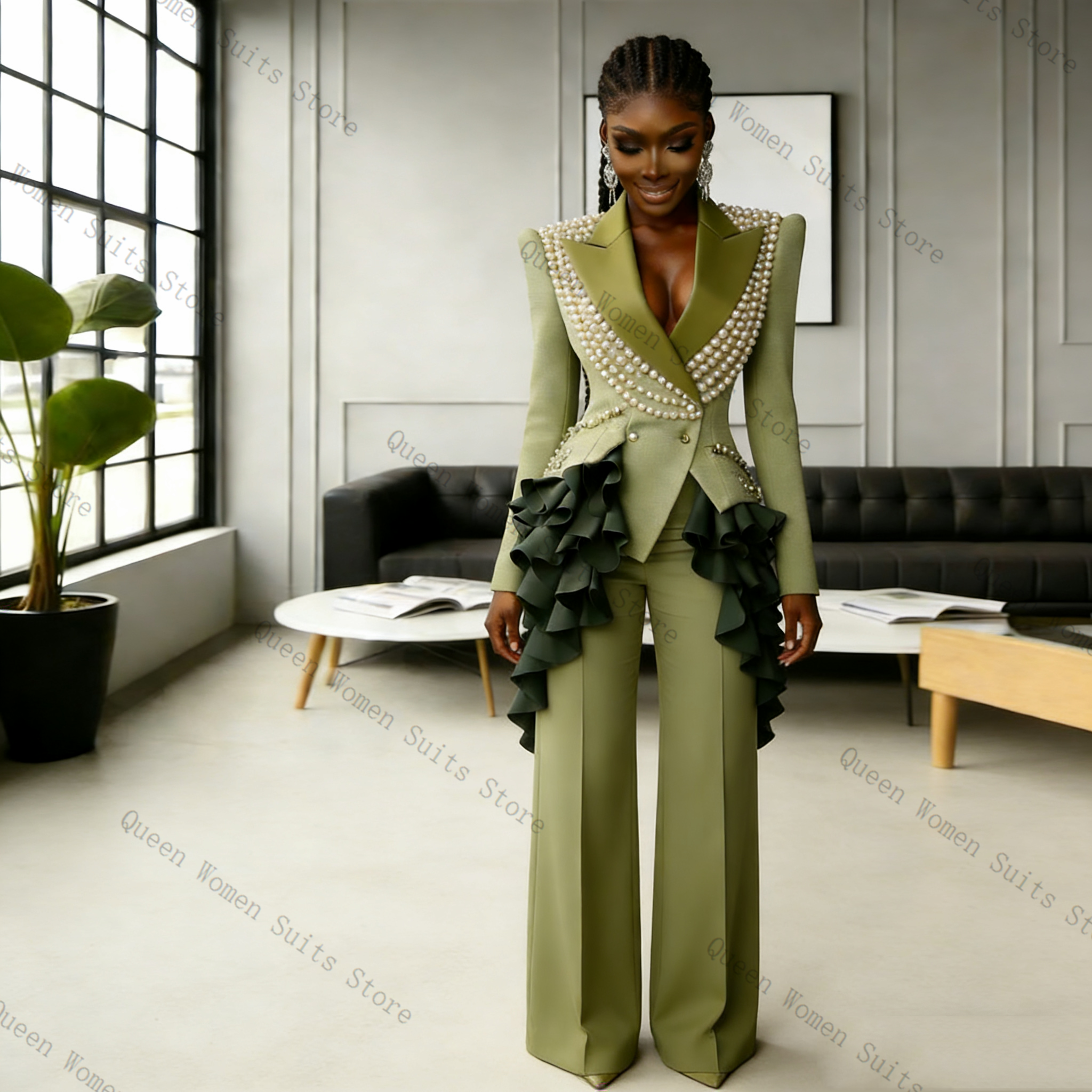 Luxury Pearls Women Suit Pants - Women'S Green Formal Wear incelemesi ve fiyatı