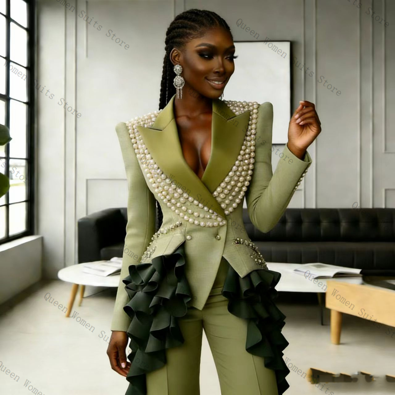 Luxury Pearls Women Suit Pants - Women'S Green Formal Wear incelemesi ve fiyatı